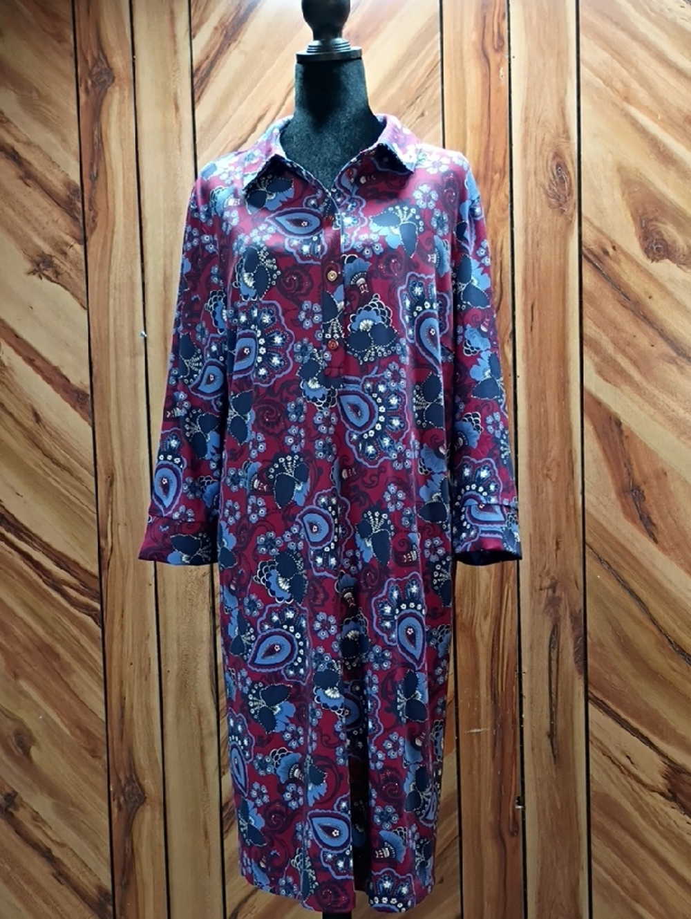 Talbots Navy and Burgundy Paisley-Print Button Front Dress Size XL